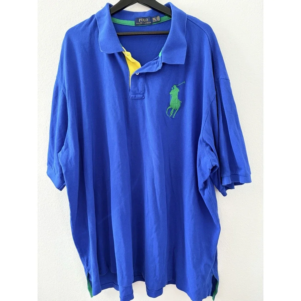 Polo Ralph Lauren Mens Polo Shirt 4XLT Blue Green Yellow Big Pony #3